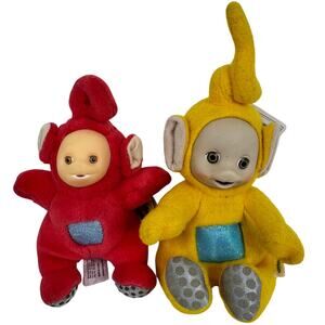 Playschool Teletubbies Laa Laa 5.5 Inch W/Tags 1998 & Laa Laa Backpack Clip